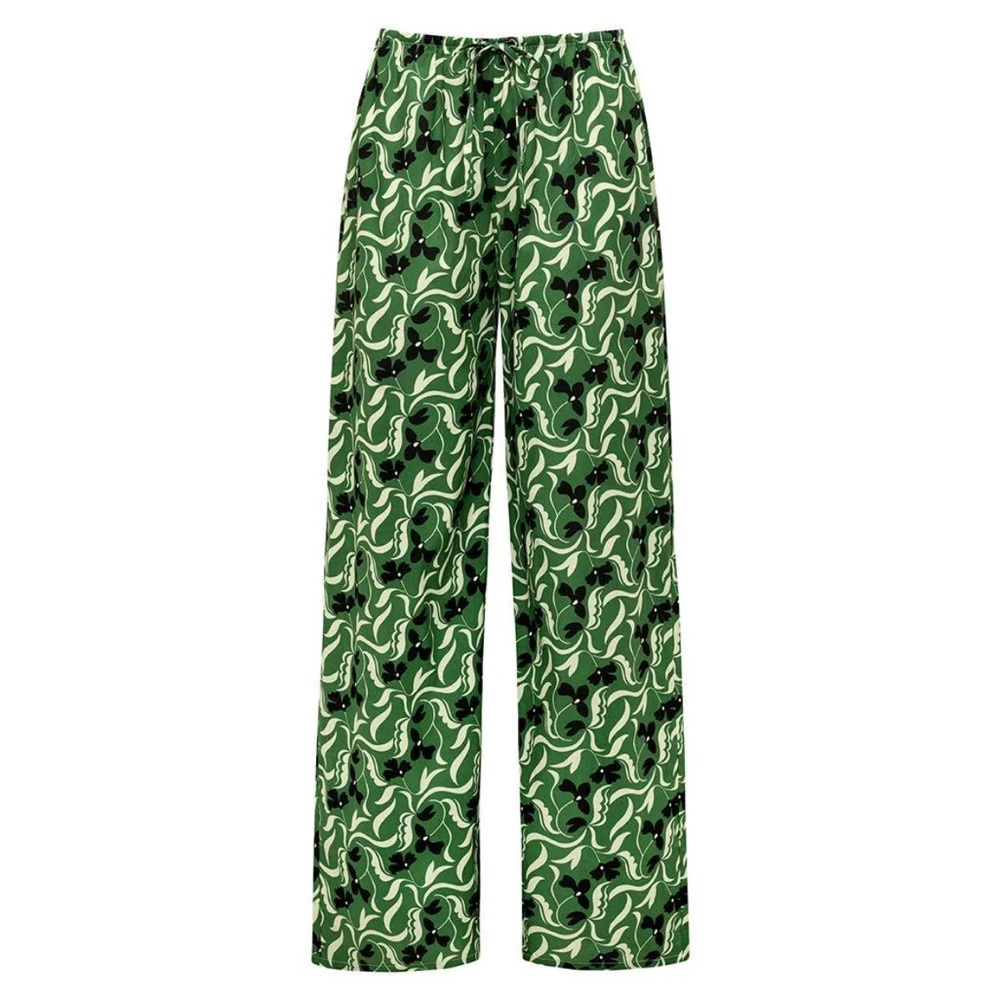 Green Patterned Wide-Leg Pants